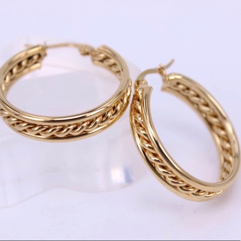 NEW 18K YELLOW GOLD HOOP EARRINGS - Picture 6 of 6